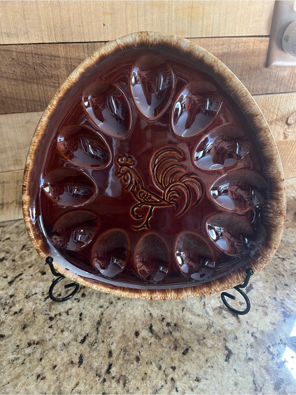 Vintage Hull Brown Ceramic Rooster Deviled Egg Platter
